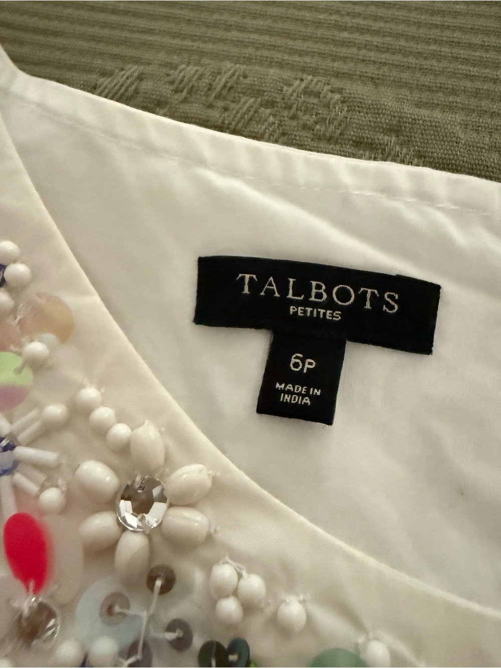 Talbots White Beaded Floral-Yoke Sleeveless Tank - Picture 3 of 7